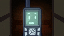 a cell phone with a sad face on its screen