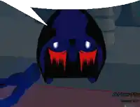 a cartoon drawing of a monster with a speech bubble above it