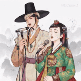 a drawing of a man and a woman singing into microphones with pixverse.ii in the corner