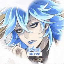 a drawing of a boy with blue hair and the name idia de tod