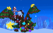 a pixel art dragon with a candy cane and a star