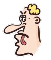 a cartoon drawing of a man with a big nose sticking out his tongue