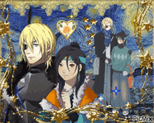 a group of anime characters are standing next to each other with the word picmix at the bottom of the image