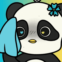 a cartoon panda bear with a flower on its head
