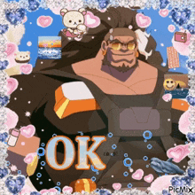 a picture of a man with the word ok in orange