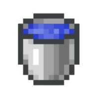 a pixel art illustration of a bucket of water with a blue lid .