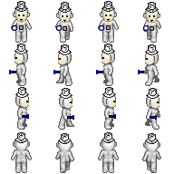 a row of cartoon characters wearing hats and holding guns