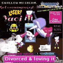 a picture of a video game with the words " divorced and loving it " on it