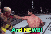 two men are fighting in a boxing ring with the words and new !!! written on the bottom