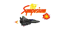 a pixel art of a fighter jet with the words the symposium behind it