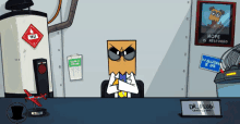 a cartoon of a man with a paper bag on his head and a sign that says hope is restored