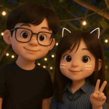 a boy and a girl with cat ears on their heads