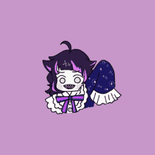 a cartoon drawing of a girl with a purple and black hair and a vita logo on the bottom right