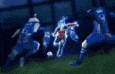 a blurry picture of a soccer player wearing a red and black jersey that says best star