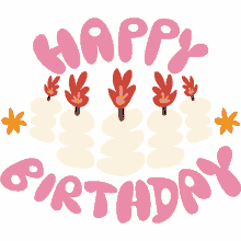 happy birthday white candles with red flame between happy birthday in pink bubble letters celebration hbd birthday