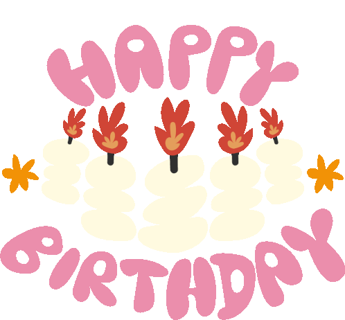 Happy Birthday White Candles With Red Flame Between Happy Birthday In Pink Bubble Letters Sticker
