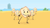 a group of cartoon characters are dancing on a beach including a square with a face