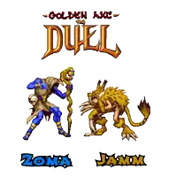 a poster for golden axe the duel shows a leopard and a skeleton