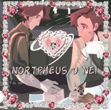 a picture of a man and a deer with the words northeus on it