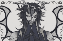 a black and white drawing of a person with a crown of thorns