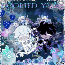 a picture of a couple of cartoon characters with the words doomed ya on top
