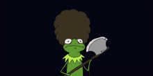 a cartoon of a frog holding an axe that says ' i 'm a frog ' on it