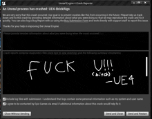 a screen shot of an unreal engine crash reporter