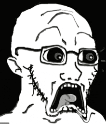 a cartoon of a man with glasses eating a donut .