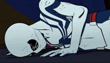 a cartoon drawing of a man in a superhero costume laying on the ground
