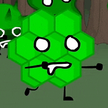 a cartoon drawing of a green hexagon with a angry face