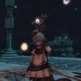 a girl with purple hair is holding a torch in her hand
