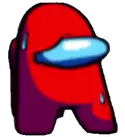 a red among us character with a blue head and a purple body is on a white background .