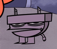 a cartoon drawing of a purple object with a slight smile on its face