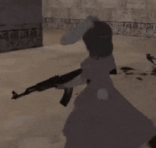 a person in a dress is holding a rifle in a video game .
