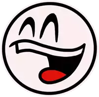 a cartoon smiley face with a red tongue and black eyes
