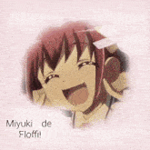 a pink background with a picture of a girl and the words miyuki de floffi