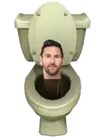 a toilet with a picture of a man 's head sticking out of it