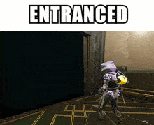 a video game character is standing in a room with the words entranced above him