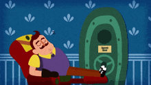 a cartoon of a man sleeping next to a sign that says secret door