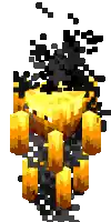 a pixel art drawing of a yellow and black object with a white background .