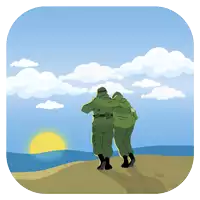 a couple of soldiers standing on a beach looking at the ocean