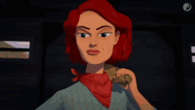 a cartoon of a woman with red hair and a red bandana