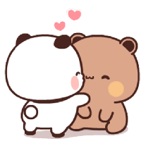 a panda and a brown bear are hugging each other .