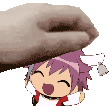 a hand is putting a cartoon character 's head on top of another cartoon character .