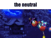 a cartoon of a shrine with the words " the neutral " on the bottom
