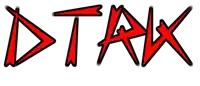 a red and black logo that says ' dtax ' on it