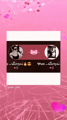 a pink background with a picture of a woman and a picture of a man with the words mafia on it
