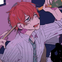 a drawing of a boy with red hair and a tie