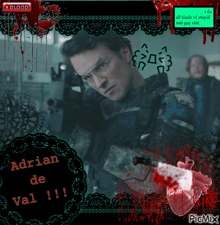 a picture of a man holding a gun with the name adrian de val