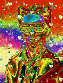 a painting of a man wearing sunglasses and a cat ear